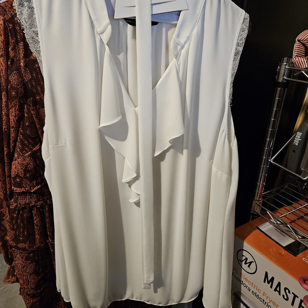 White House Black Market White Ruffle Blouse